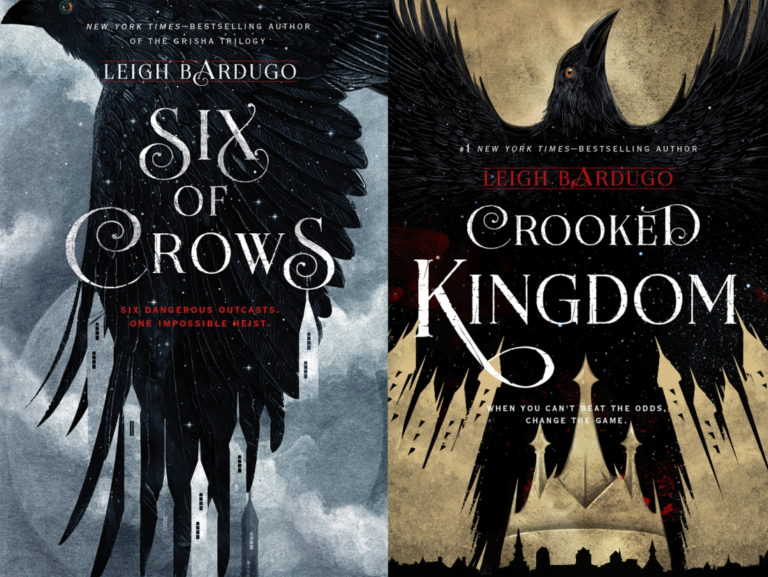 Two book covers of the Six of Crows duology by Leigh Bardugo